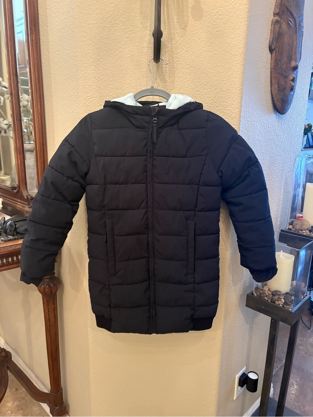 All In Motion Girls Kids Black Hooded Thick Warm Puffer Zipped Jacket Size 7/8Y